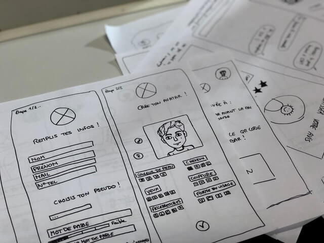 Several pages of UX design drawings.