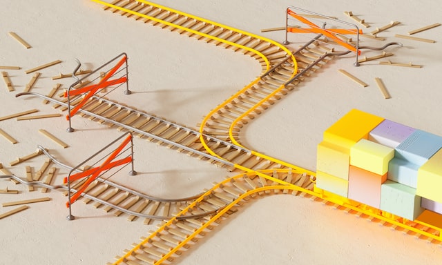 A digital train is loaded on the tracks but all the tracks are damaged.