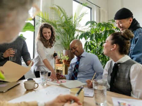 Happy employees in a meeting