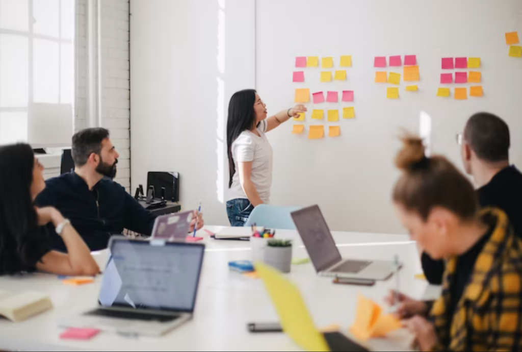 woman giving engaging presentation in boardroom