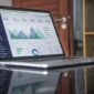 A laptop showing data trends.