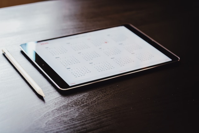 A calendar app on a tablet.
