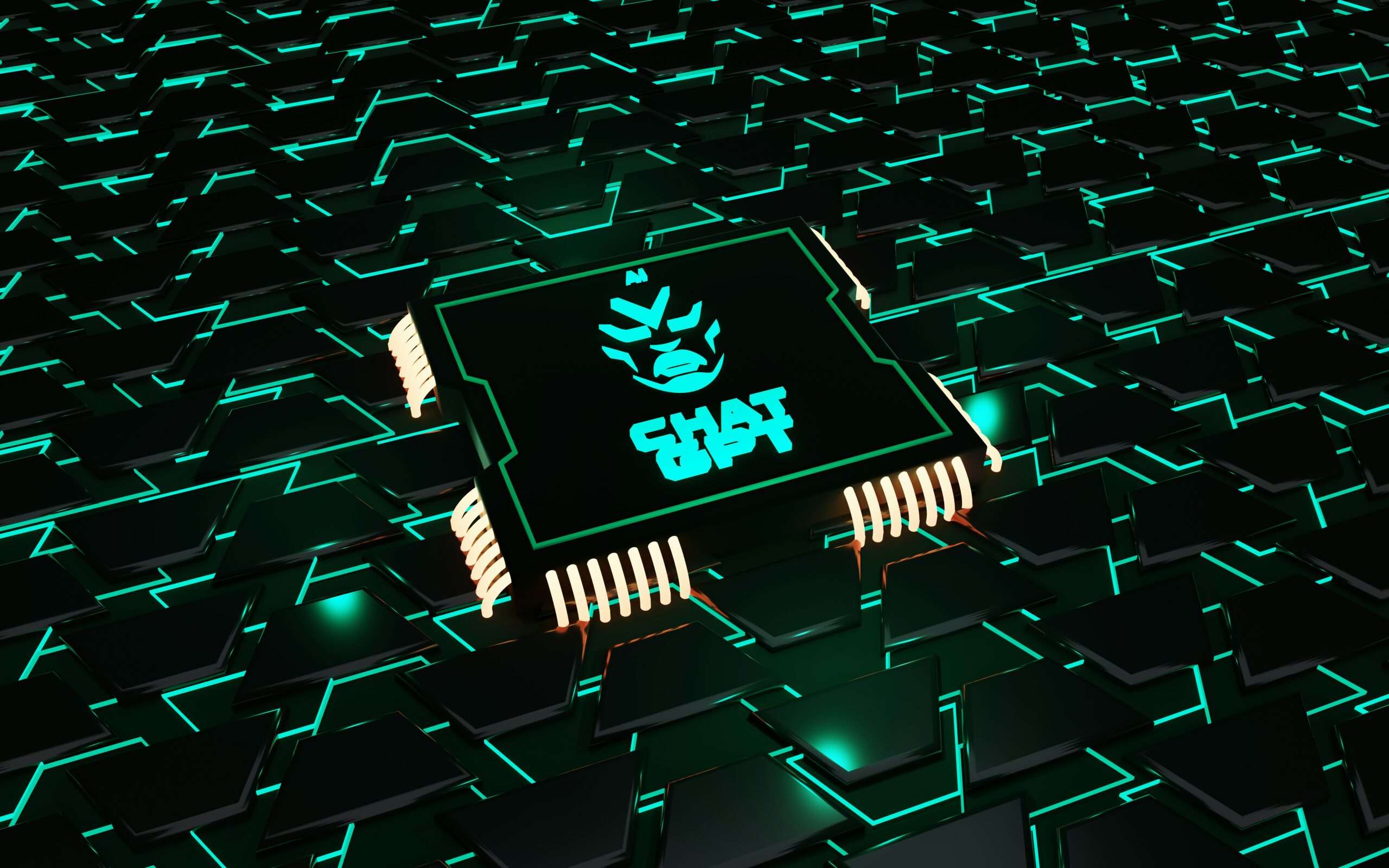 computer chip shining green in the dark